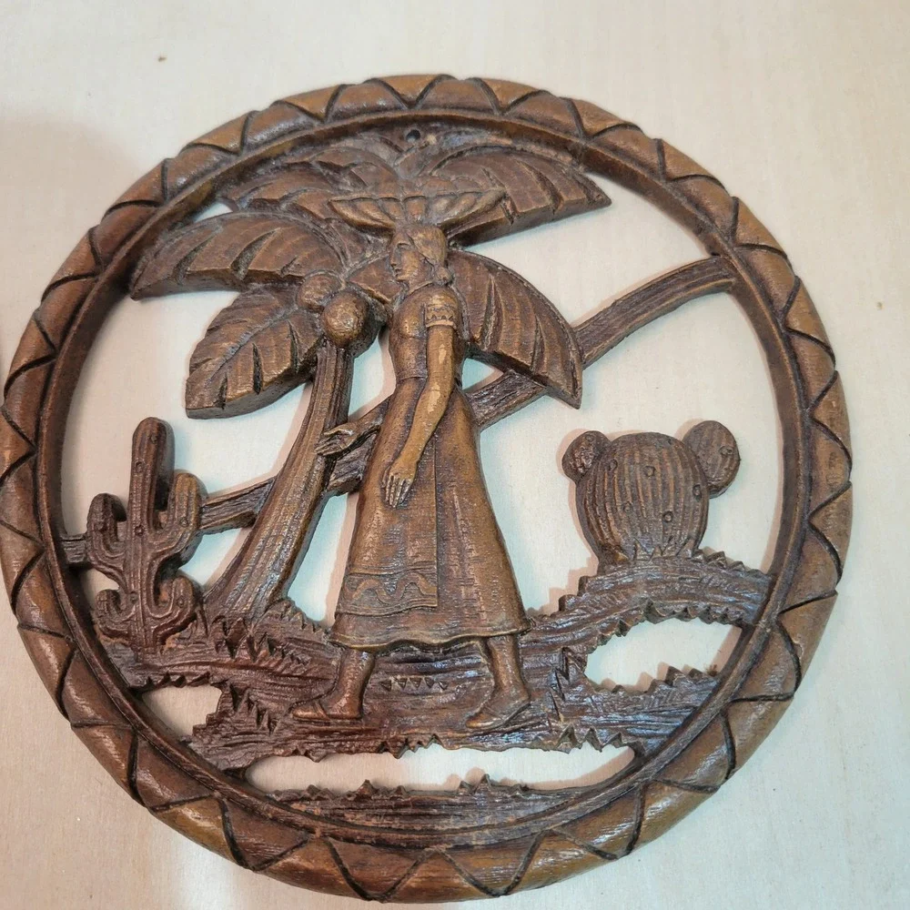 Vintage Syroco Wood Wall Art‎ Set Southwestern Desert Dancers Cacti Palm Trees